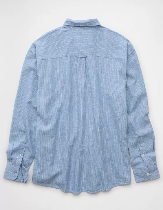 Aeo AE Everyday Relaxed Fit Linen-Blend Plaid Button-Up Shirt