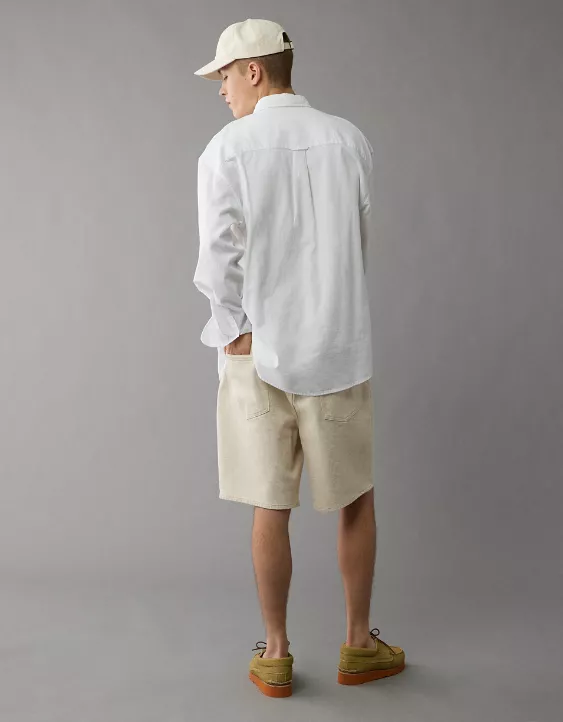 Aeo AE Everyday Relaxed Linen-Blend Button-Up Shirt