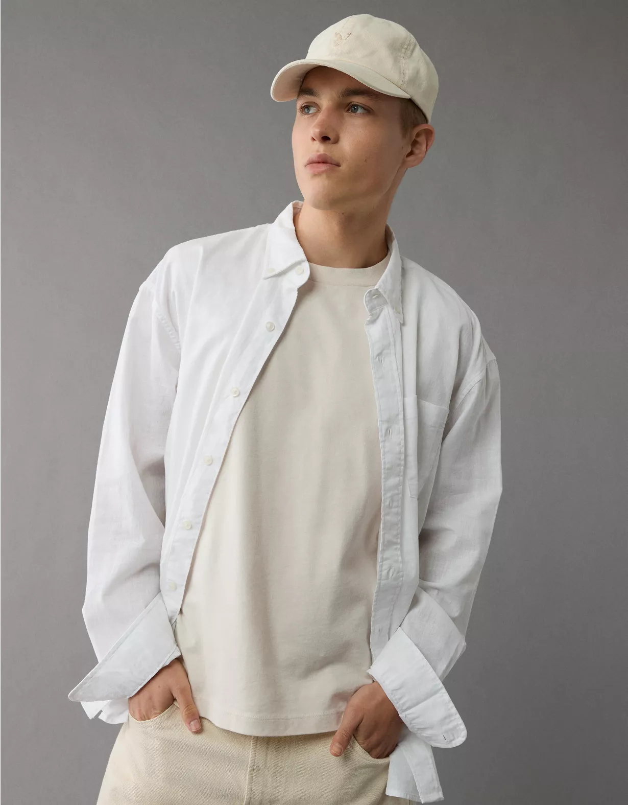 aeo AE Everyday Relaxed Linen-Blend Button-Up Shirt