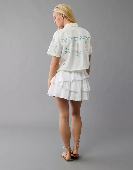 Aeo AE High-Waisted Asymmetrical Tiered Ruffle Mini Skirt
