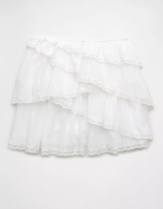 Aeo AE High-Waisted Asymmetrical Tiered Ruffle Mini Skirt