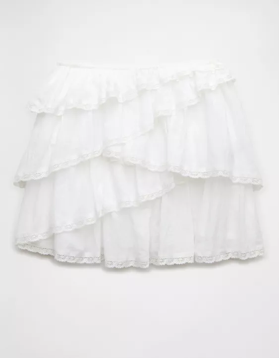 Aeo AE High-Waisted Asymmetrical Tiered Ruffle Mini Skirt