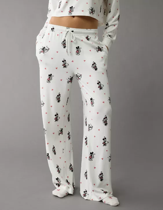 Aeo AE Mickey Mouse Valentine's Day Plush Pants PJ Set