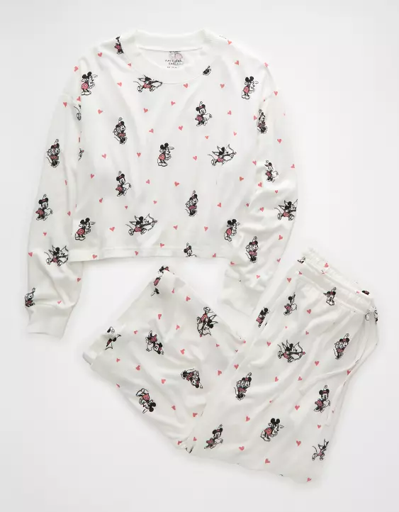 Aeo AE Mickey Mouse Valentine's Day Plush Pants PJ Set
