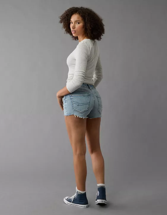 Aeo AE Next Level Curvy Ripped High-Waisted Denim Short Short