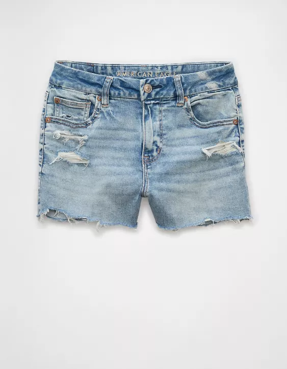 Aeo AE Next Level Curvy Ripped High-Waisted Denim Short Short
