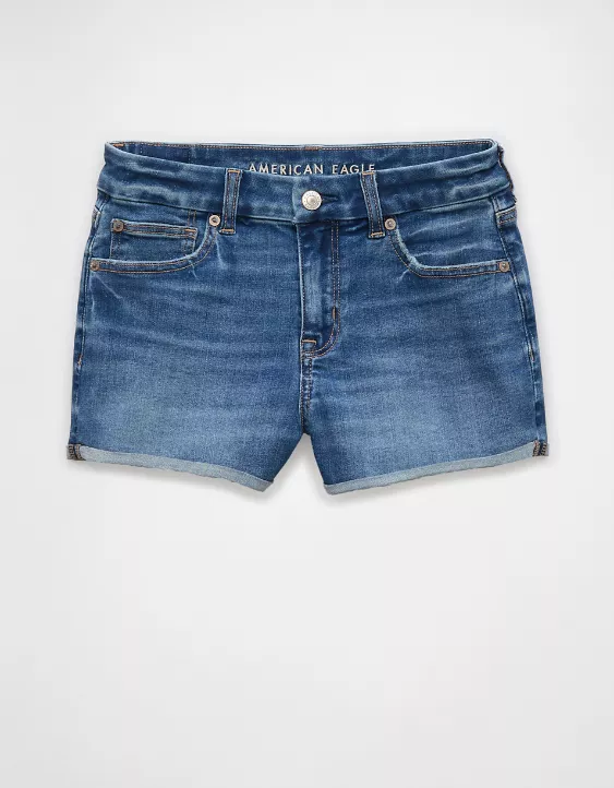 Aeo AE Next Level Curvy Ripped High-Waisted Denim Short Short