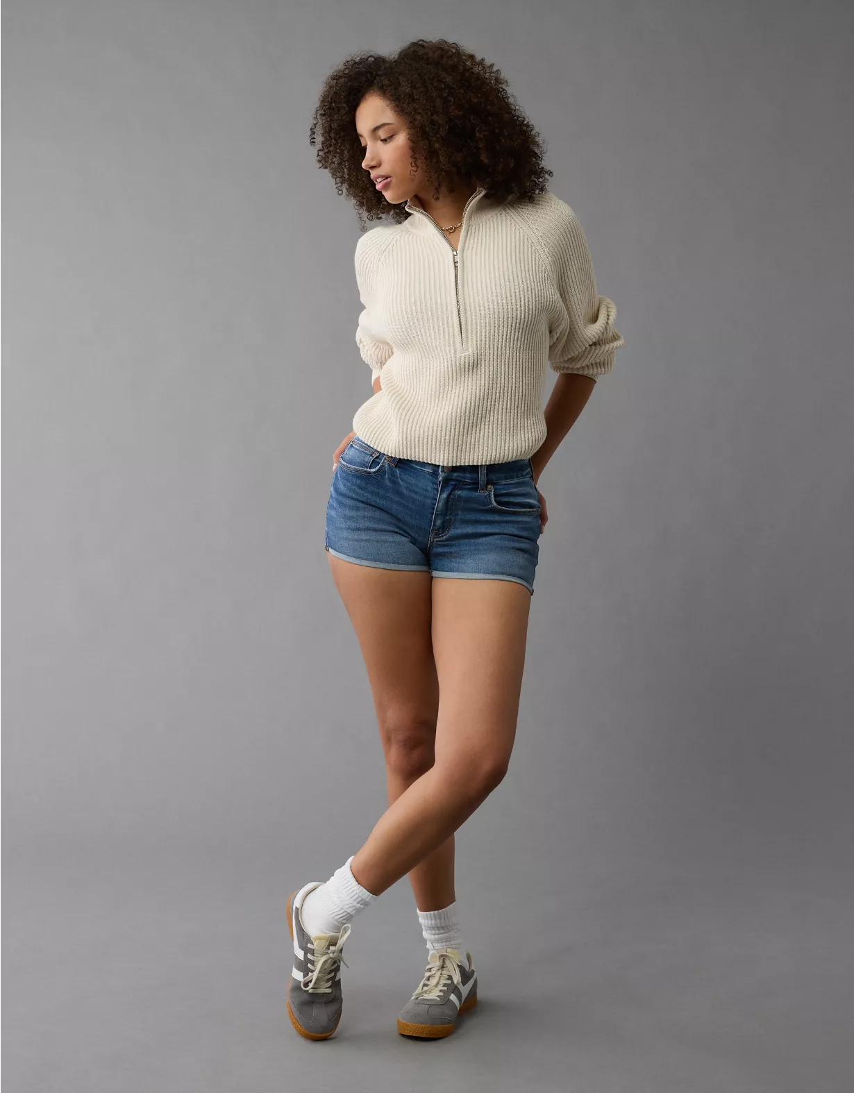 aeo AE Next Level Curvy Ripped High-Waisted Denim Short Short