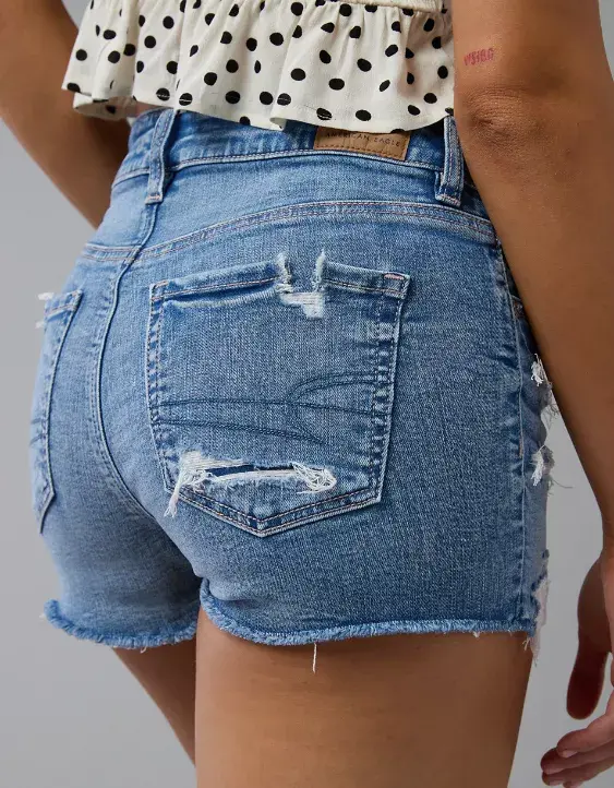 Aeo AE Next Level Ripped High-Waisted Denim Short Short