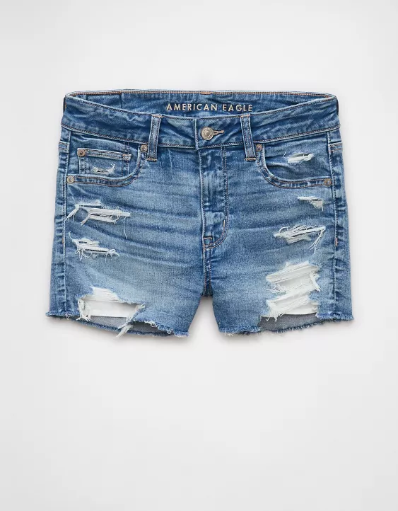 Aeo AE Next Level Ripped High-Waisted Denim Short Short