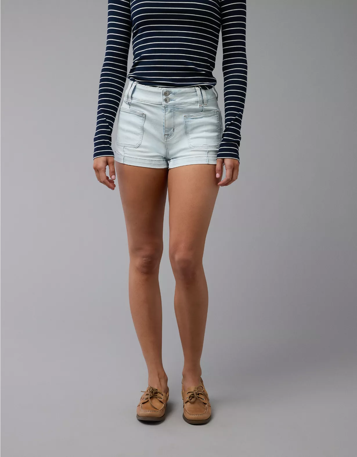 aeo AE Next Level Ripped High-Waisted Denim Short Short