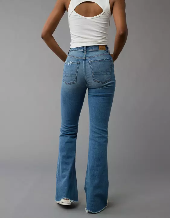 Aeo AE Next Level Super High-Waisted Ripped Flare Jean