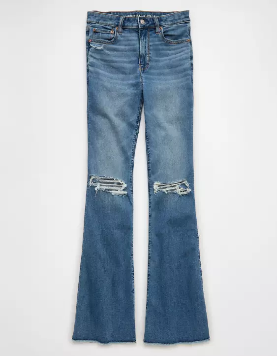 Aeo AE Next Level Super High-Waisted Ripped Flare Jean