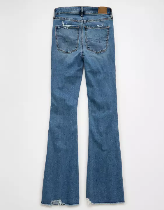 Aeo AE Next Level Super High-Waisted Ripped Flare Jean