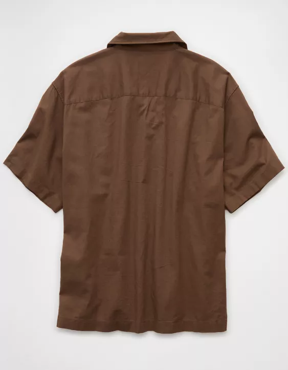 Aeo AE Poolside Linen-Blend Embroidered Button-Up Shirt