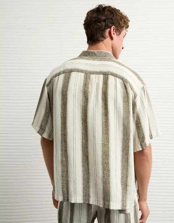 Aeo AE Poolside Linen-Blend Striped Button-Up Shirt