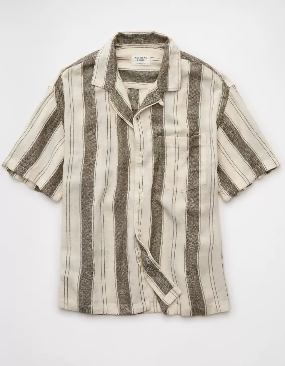 Aeo AE Poolside Linen-Blend Striped Button-Up Shirt