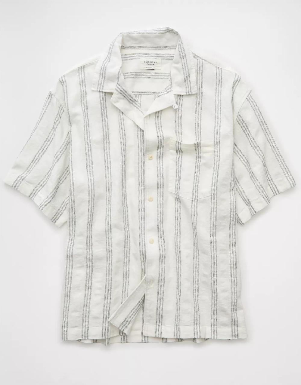 aeo AE Poolside Linen-Blend Striped Button-Up Shirt