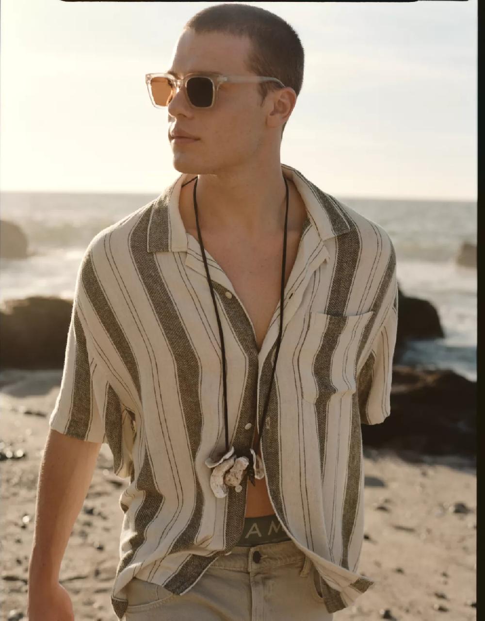 aeo AE Poolside Linen-Blend Striped Button-Up Shirt