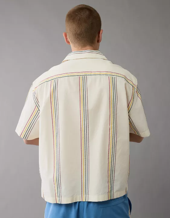 Aeo AE Pride Poolside Embroidered Striped Button-Up Shirt