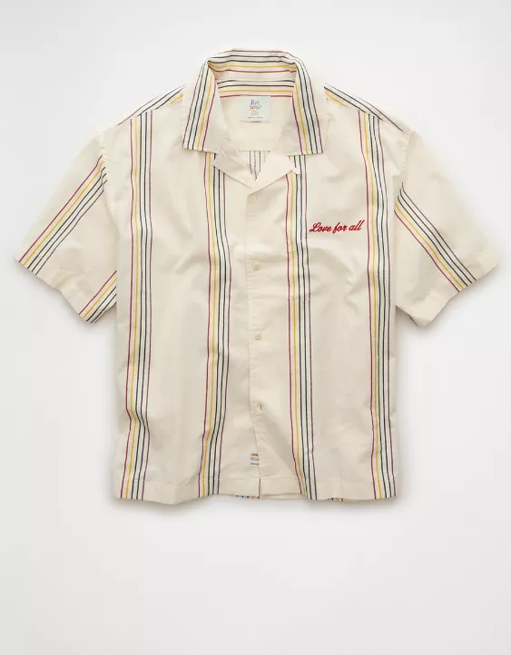 Aeo AE Pride Poolside Embroidered Striped Button-Up Shirt