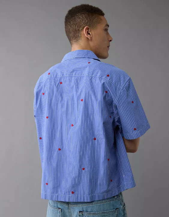 Aeo AE Pride Poolside Embroidered Striped Button-Up Shirt