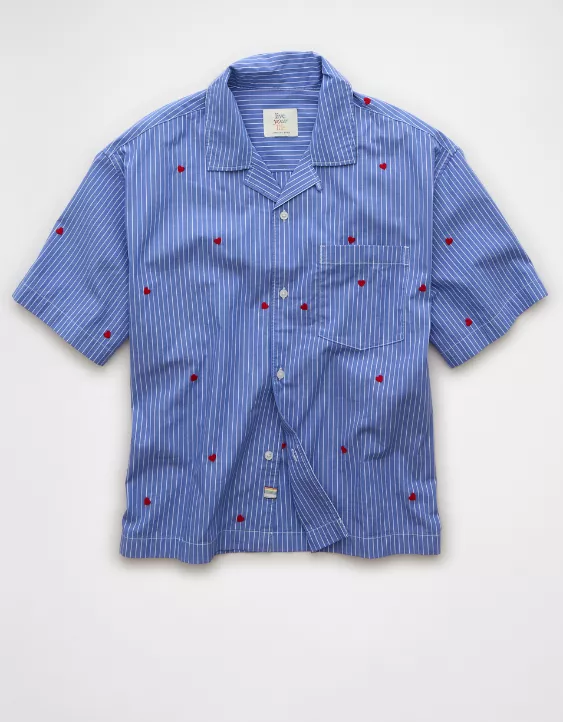 Aeo AE Pride Poolside Embroidered Striped Button-Up Shirt