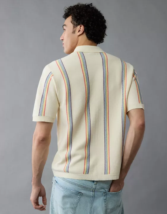 Aeo AE Pride Weekend Striped Button-Up Sweater Polo Shirt