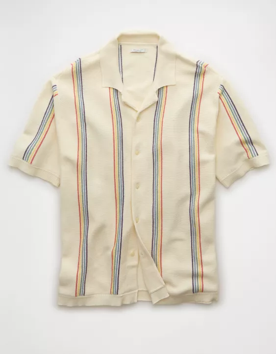 Aeo AE Pride Weekend Striped Button-Up Sweater Polo Shirt