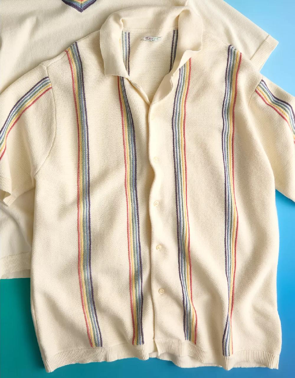 aeo AE Pride Weekend Striped Button-Up Sweater Polo Shirt