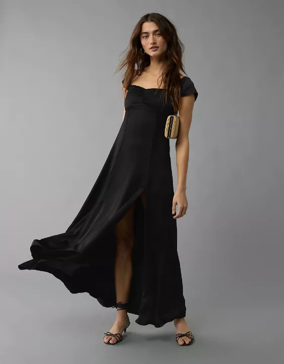 Aeo AE Satin Sweetheart Off-The-Shoulder Maxi Dress