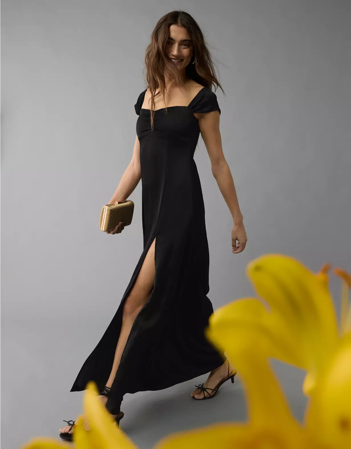 aeo AE Satin Sweetheart Off-The-Shoulder Maxi Dress