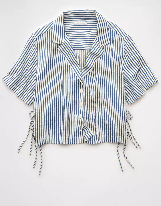 Aeo AE Short-Sleeve Tie Side Seersucker Button-Up Shirt