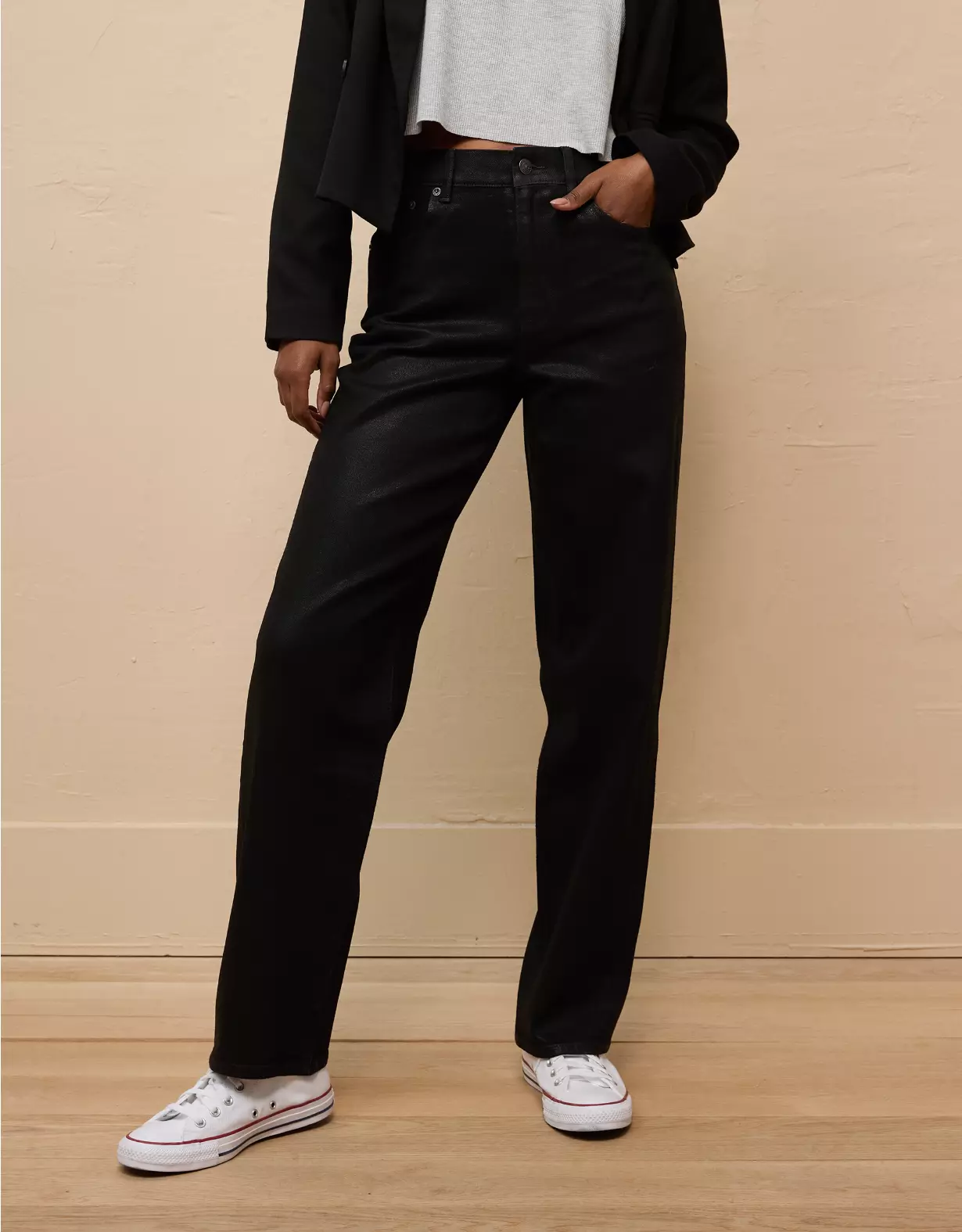 aeo AE Stretch Coated Super High-Waisted Baggy Straight Jean