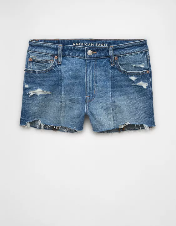 Aeo AE Stretch Colorblock Ripped Denim Perfect Shortie