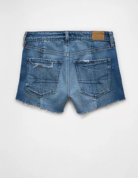 Aeo AE Stretch Colorblock Ripped Denim Perfect Shortie