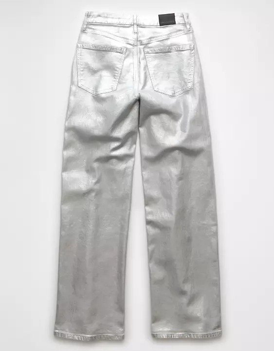 Aeo AE Stretch Curvy Metallic Super High-Waisted Baggy Straight Jean