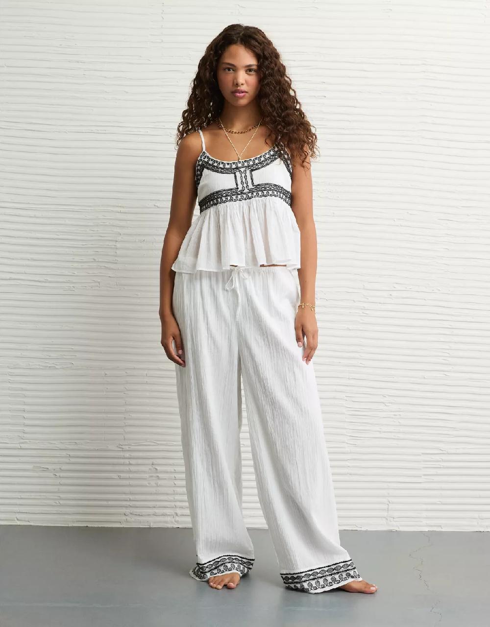 aeo AE Stretch High-Waisted Embroidered Pull-On Pant