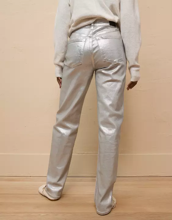Aeo AE Stretch Metallic Super High-Waisted Baggy Straight Jean
