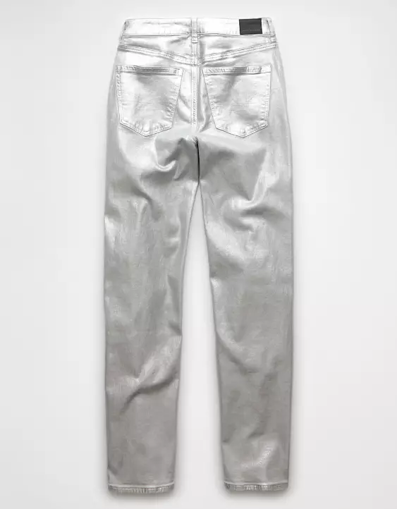 Aeo AE Stretch Metallic Super High-Waisted Baggy Straight Jean