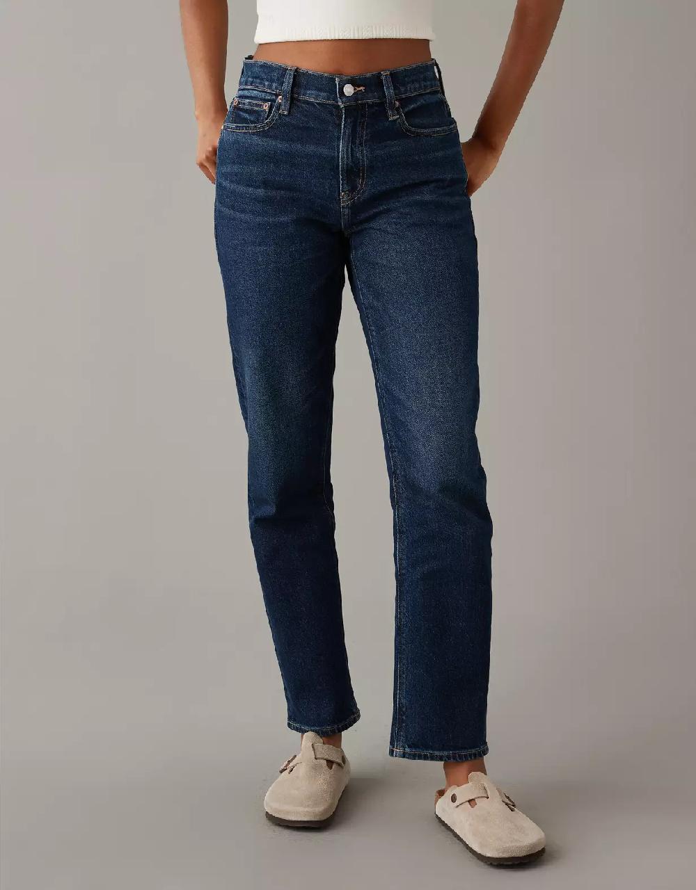 aeo AE Stretch Super High-Waisted Ankle Straight Jean