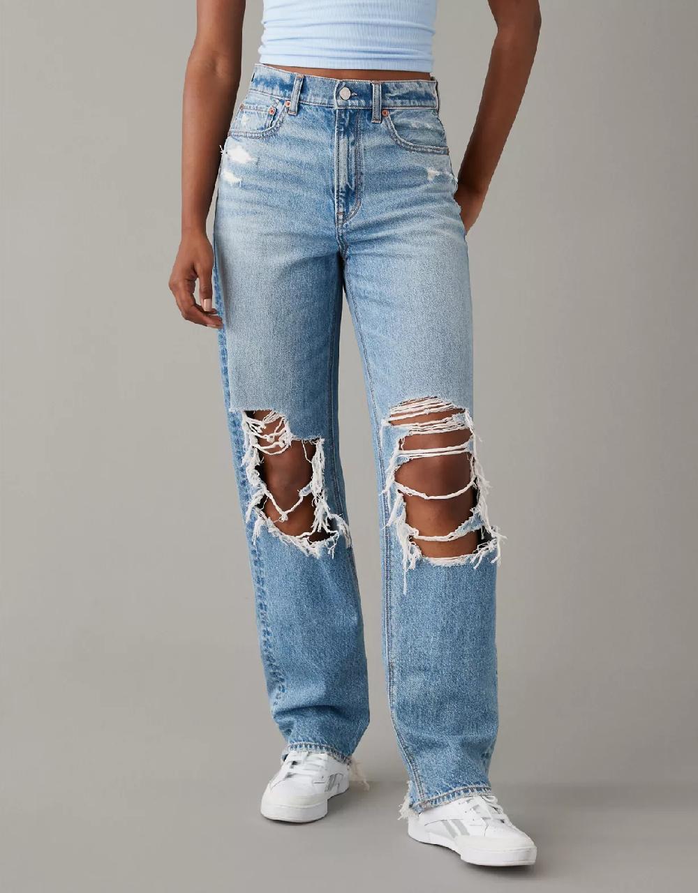 aeo AE Strigid Ripped Highest Waist Baggy Straight Jean