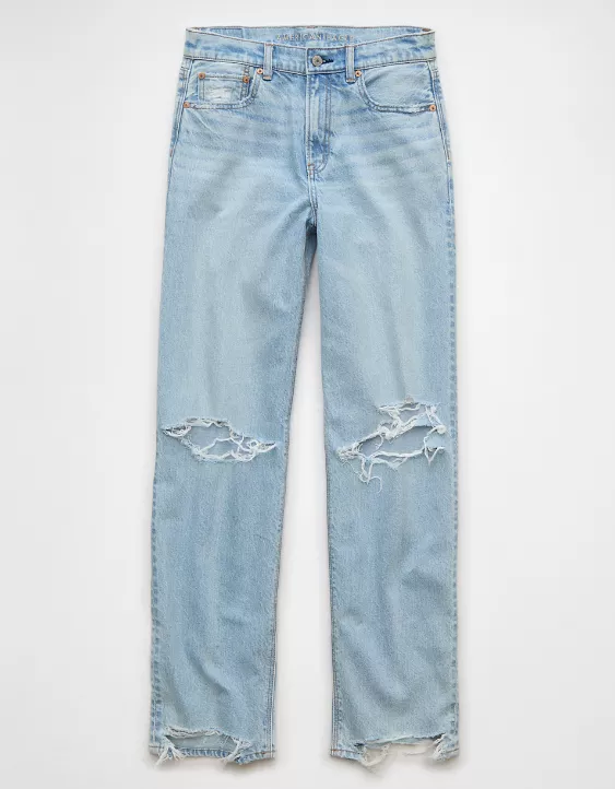 Aeo AE Strigid Ripped Super High-Waisted Baggy Straight Jean