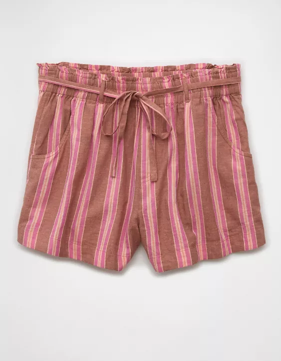 Aeo AE Sunchaser Knit High-Waisted Linen-Blend Striped Short