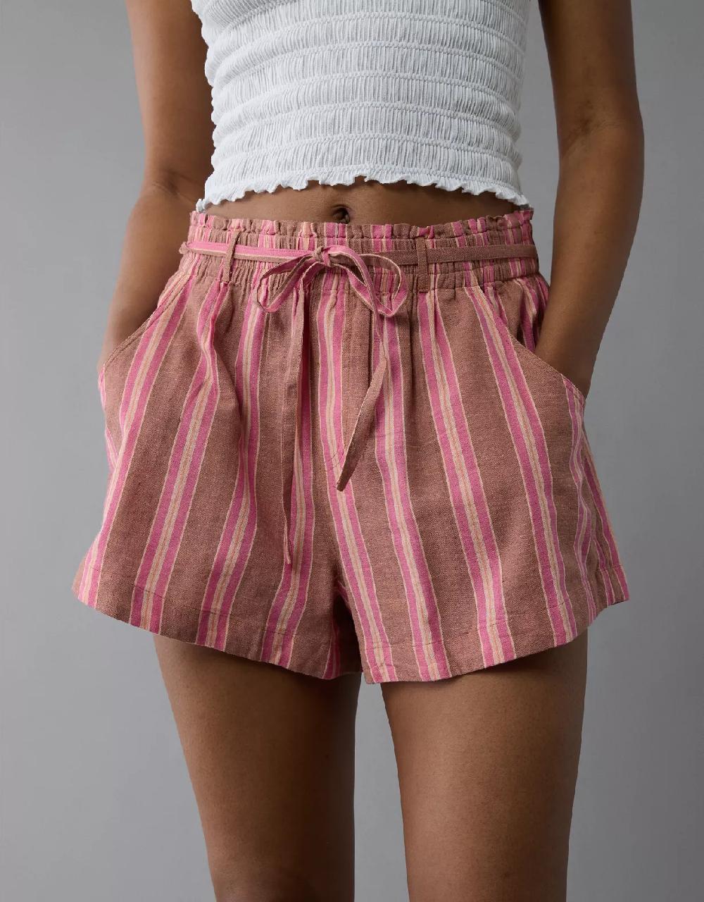 aeo AE Sunchaser Knit High-Waisted Linen-Blend Striped Short