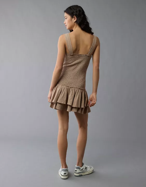 Aeo AE Sunchaser Knit Smocked Drop Waist Mini Dress