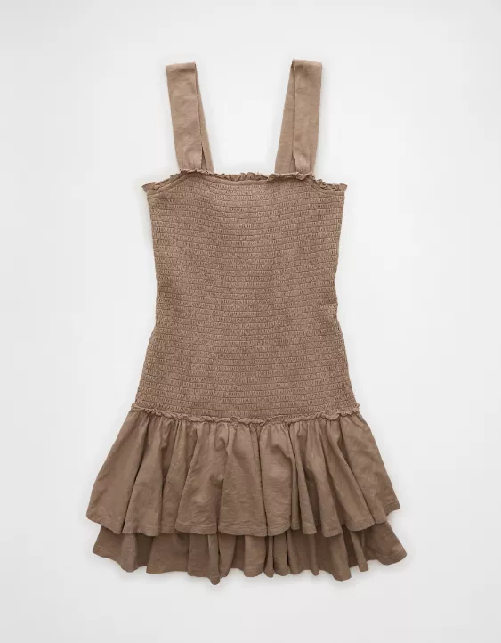 Aeo AE Sunchaser Knit Smocked Drop Waist Mini Dress