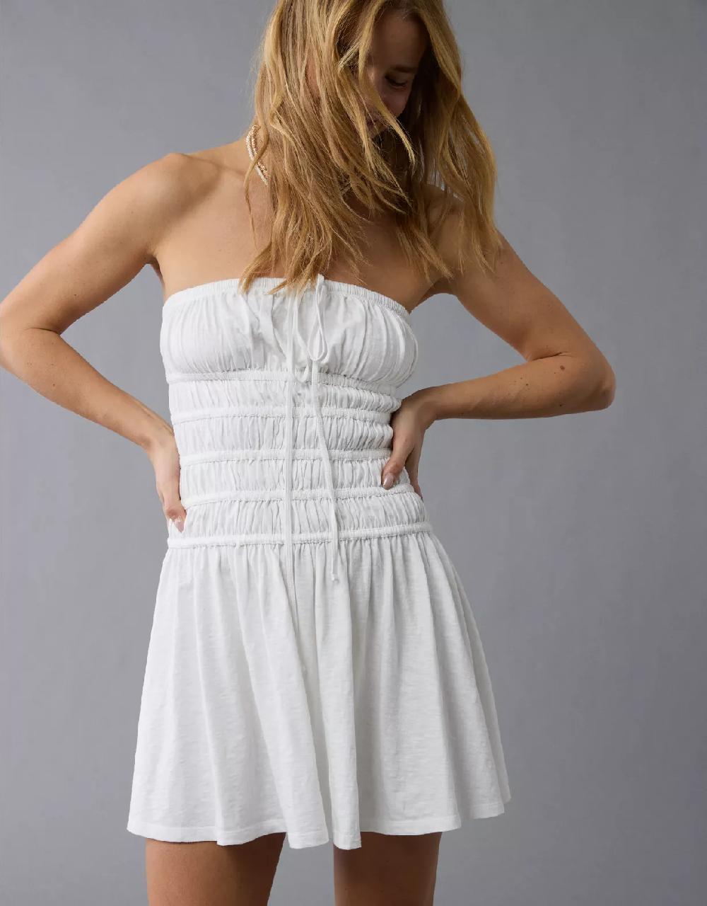 aeo AE Sunchaser Knit Strapless Smocked Bodice Mini Dress