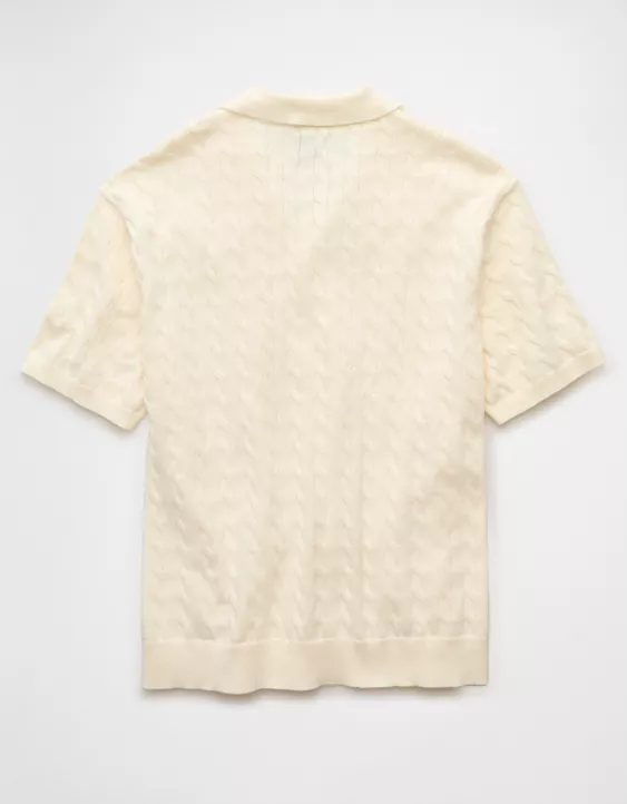 Aeo AE Weekend Cable Knit Button-Up Sweater Polo Shirt