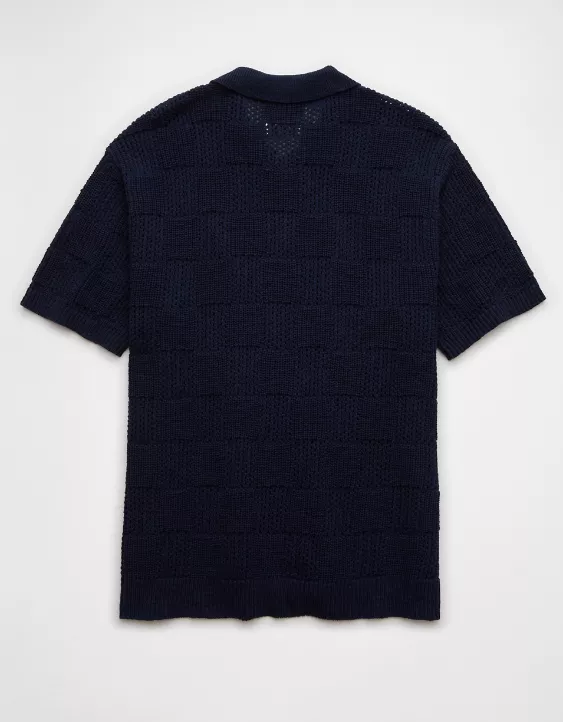 Aeo AE Weekend Checkerboard Button-Up Sweater Polo Shirt